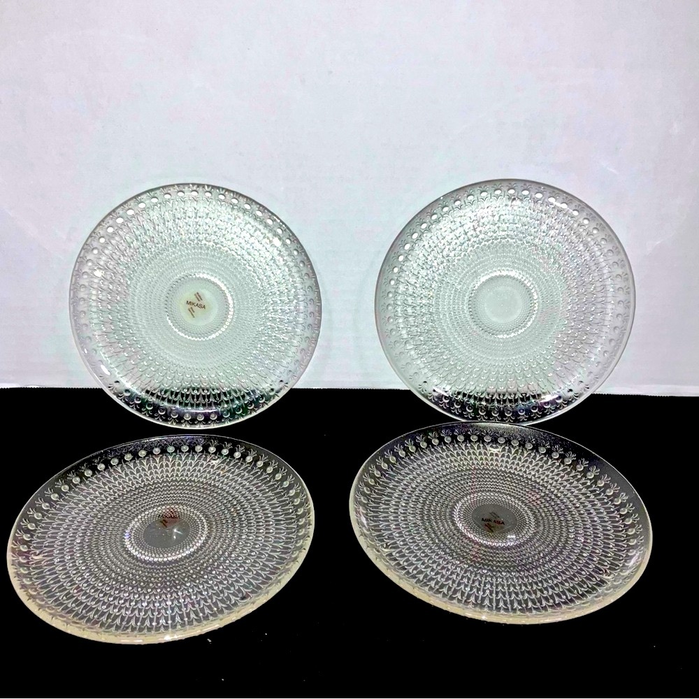 Mikasa Walther Crystal Germany 4 Salad Plates Symphony Pattern Original Box VTG